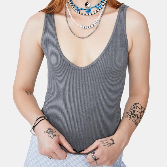 Free People GREY RIBBED BRAMI TANK TOP M/L - Picture 3 of 3